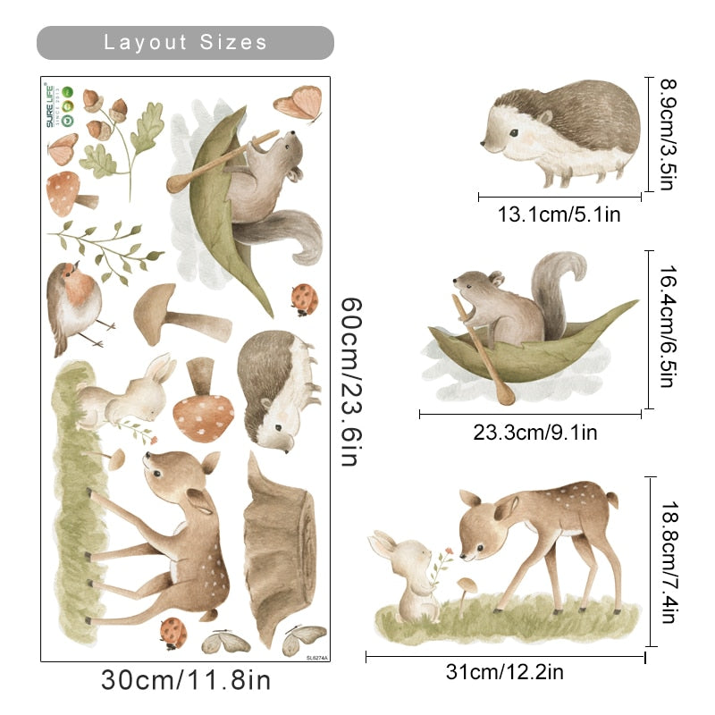 Woodland Animals Floral Wall Decals
