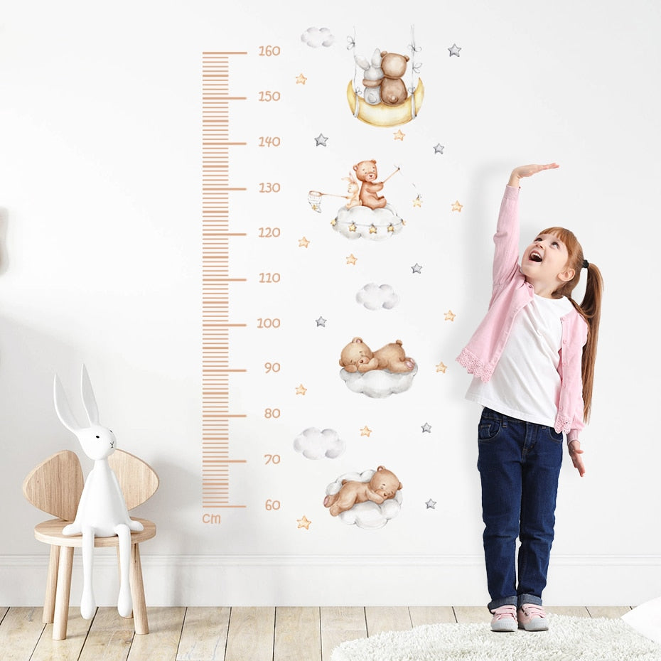 Cartoon Wall Decals Height Measurement Cute Bear