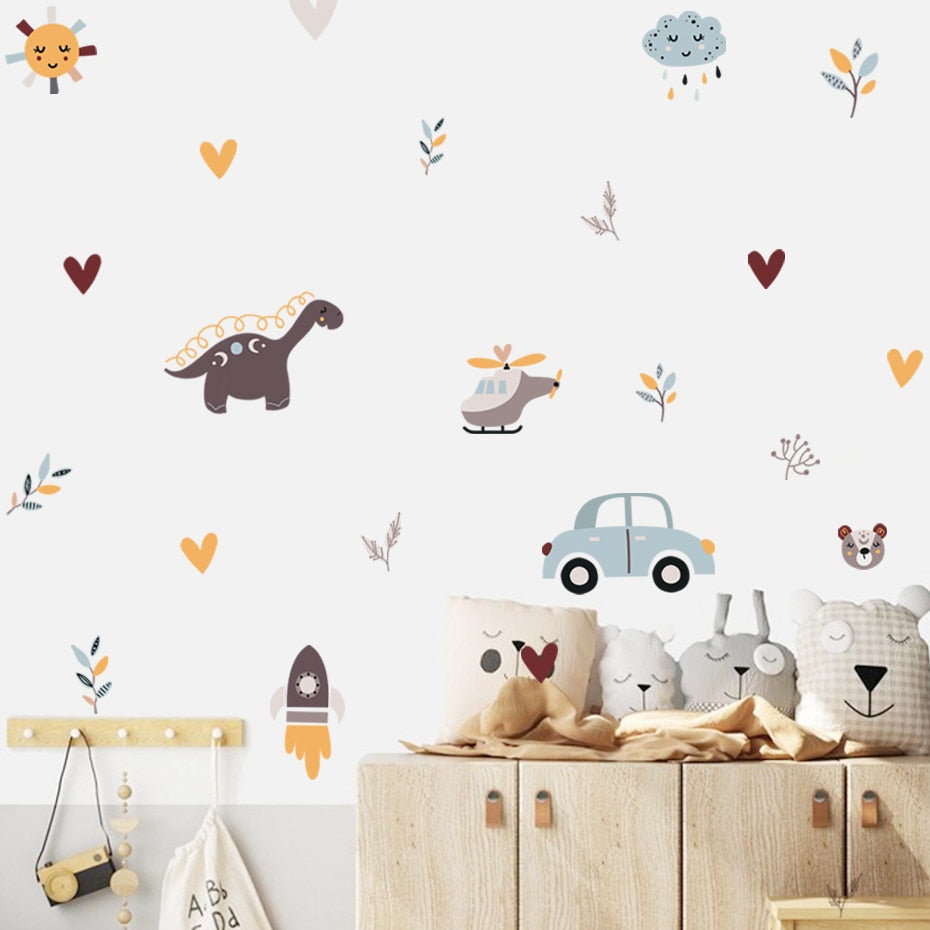 Cartoon Wall Decals Dinosaur Airplane Car