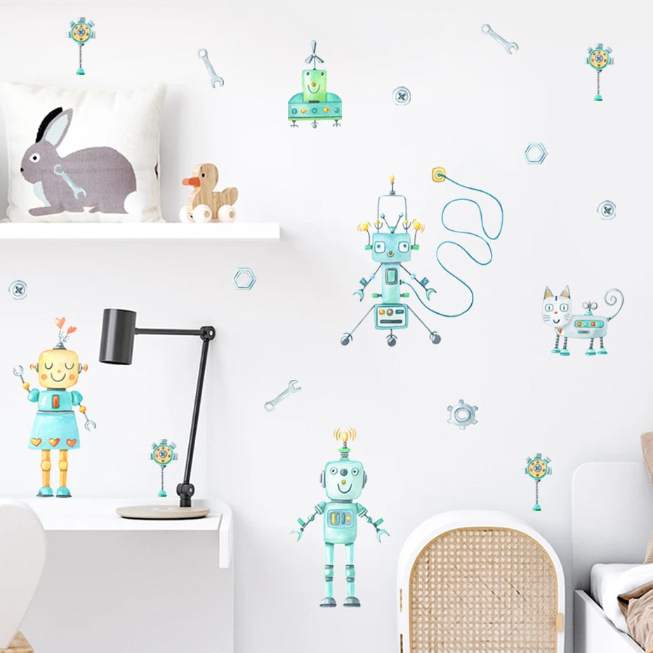 Nursery Wall Decals Green Robots