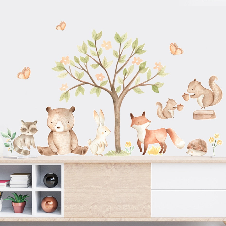Cartoon Wall Decals Tree and Cute Animals