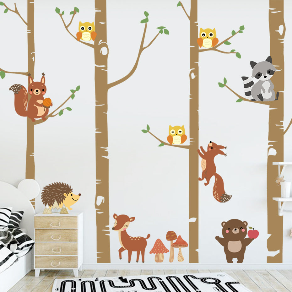 Nursery Wall Decals Birch Trees Forest Animals