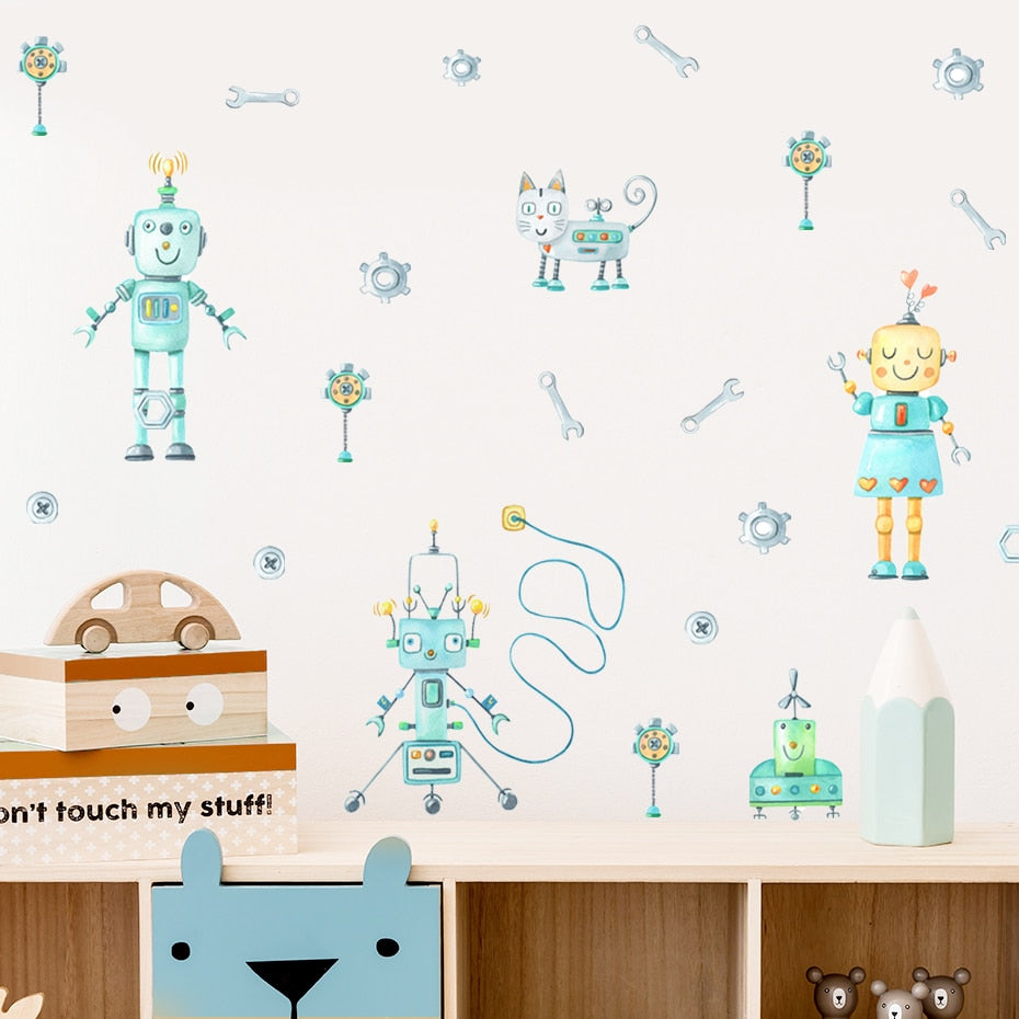 Nursery Wall Decals Green Robots