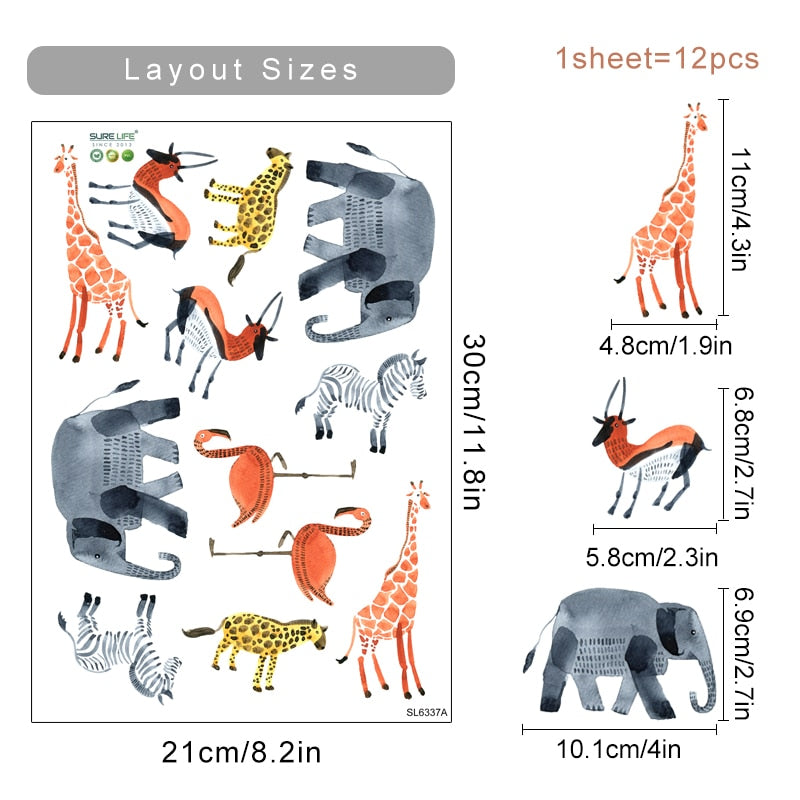 Cartoon Wall Decals Cute Safari Animals