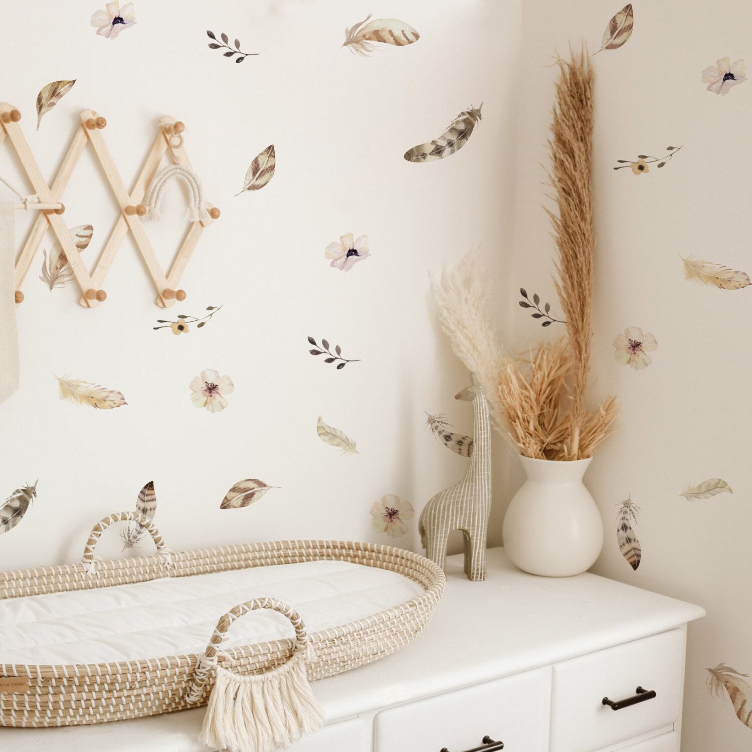 Floral Wall Decals Leaves And Feathers