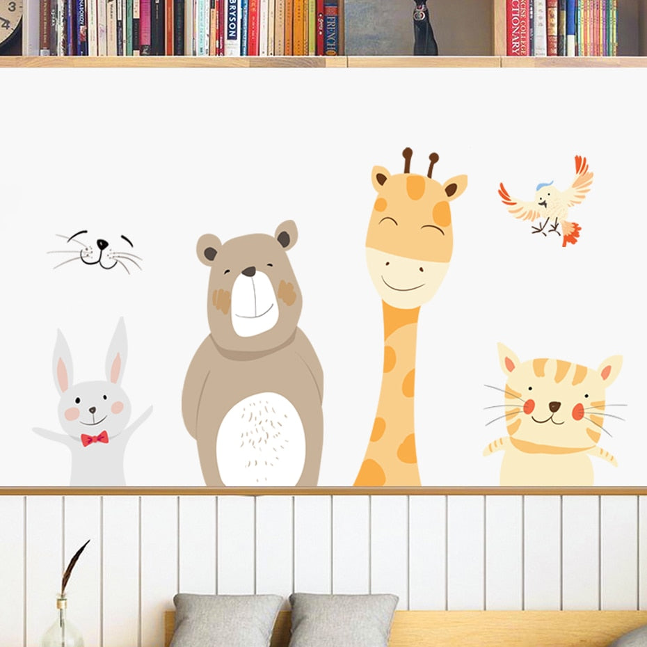 Cartoon Wall Decals Cute Smile Animals
