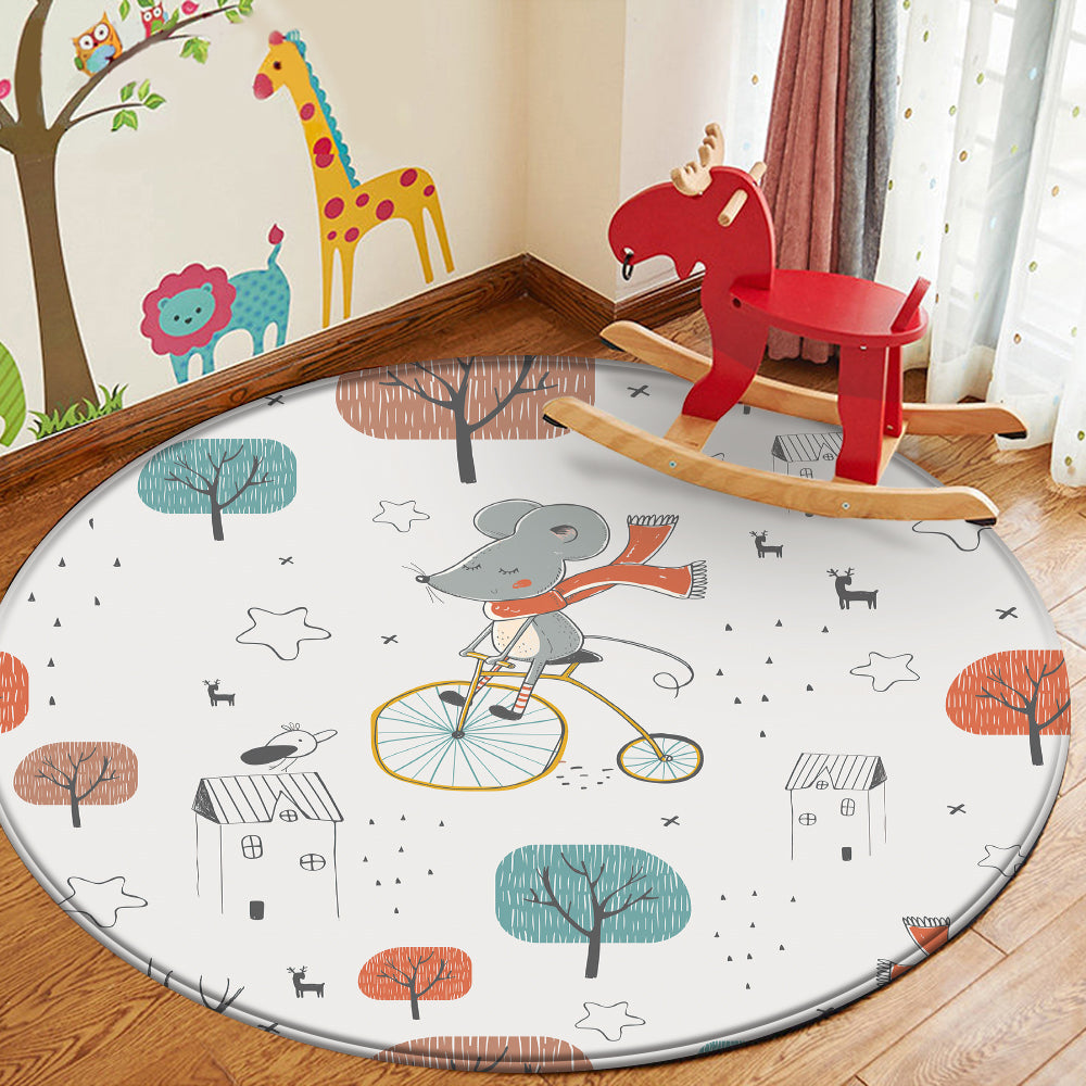 Nursery Cartoon Style Area Round Rug