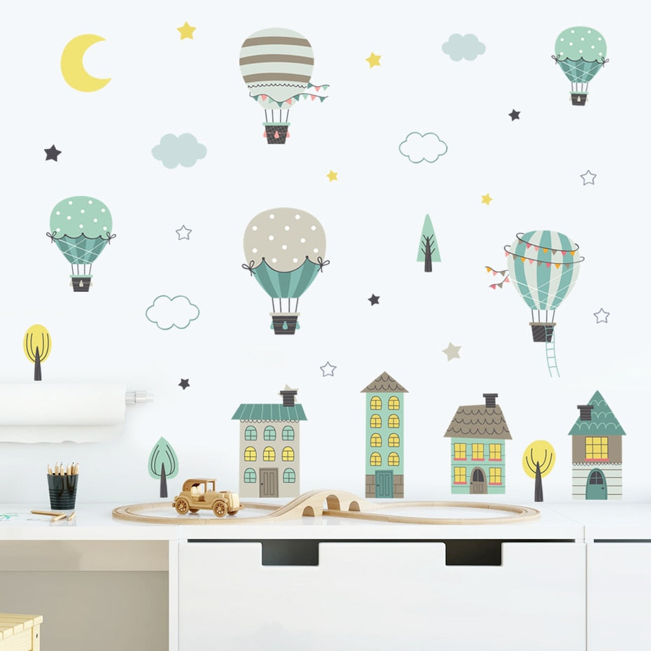 Nursery Wall Decals Houses Hot Air Balloon