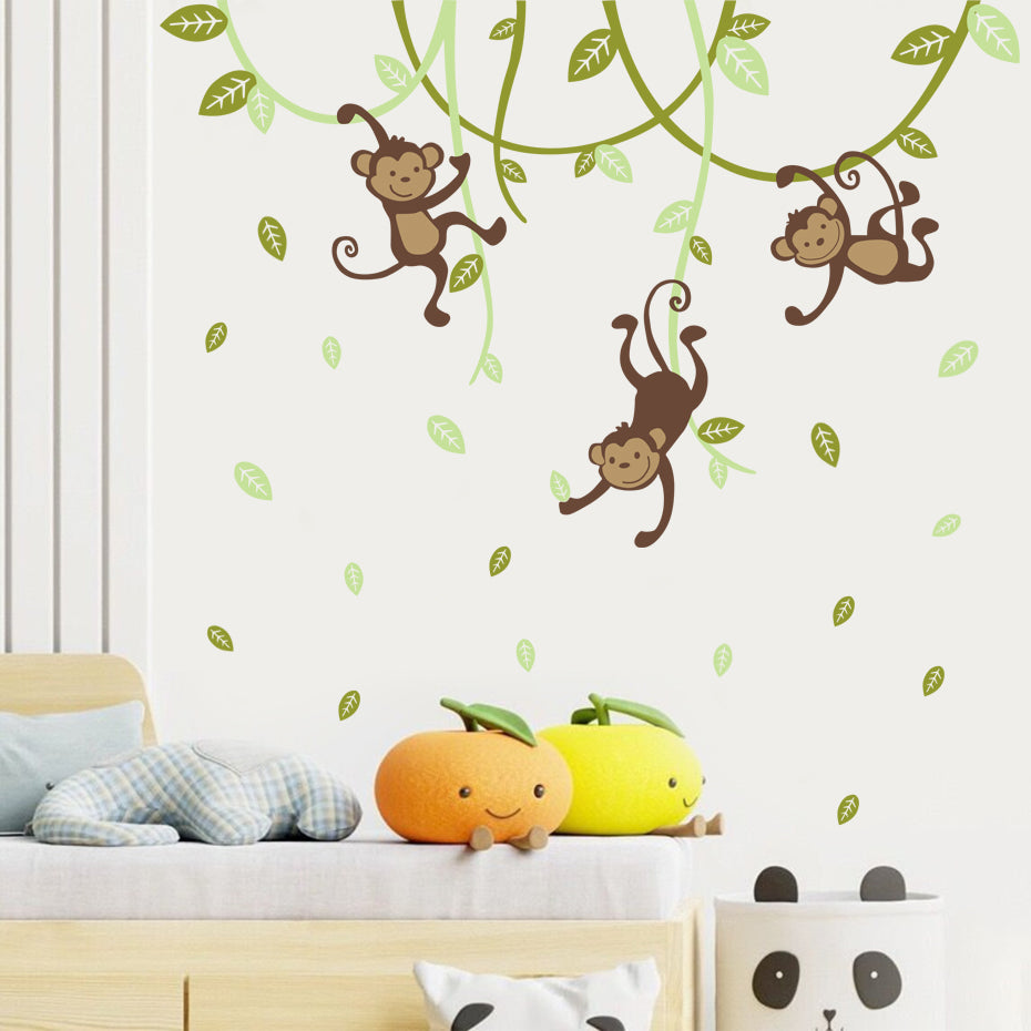 Nursery Wall Decals Jungle Monkey Hanging