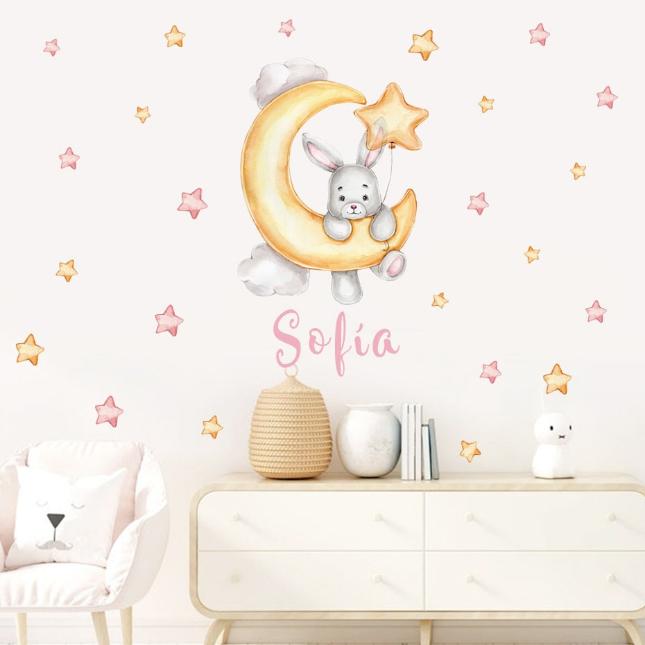 Custom Baby Name Wall Decals Bunny Moon Stars