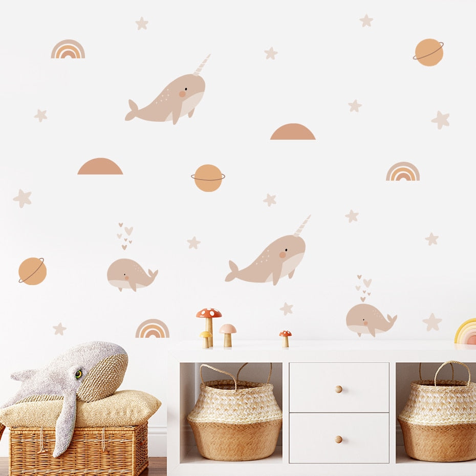 Cartoon Wall Decals Cute Space and Sea