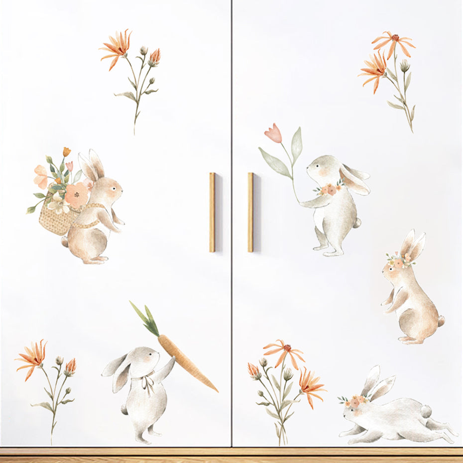 Cartoon Wall Decals Bunny Carrot Floral