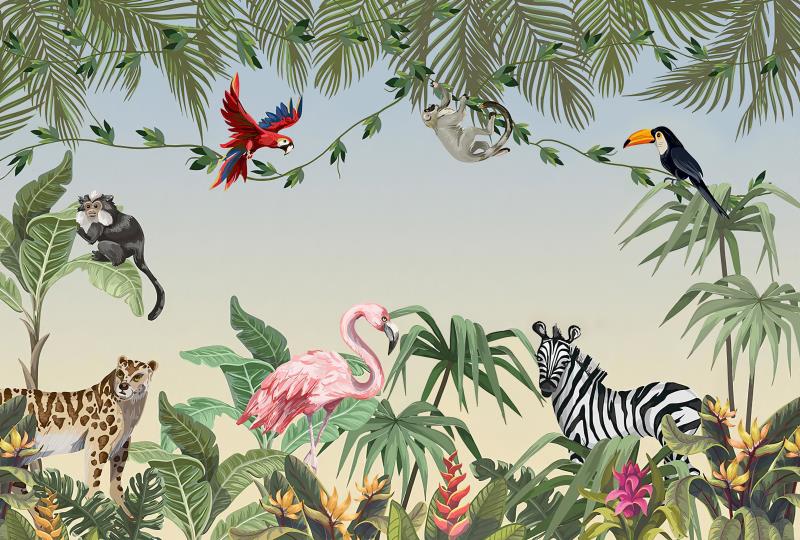 Jungle Animals Sunset Wallpaper Mural