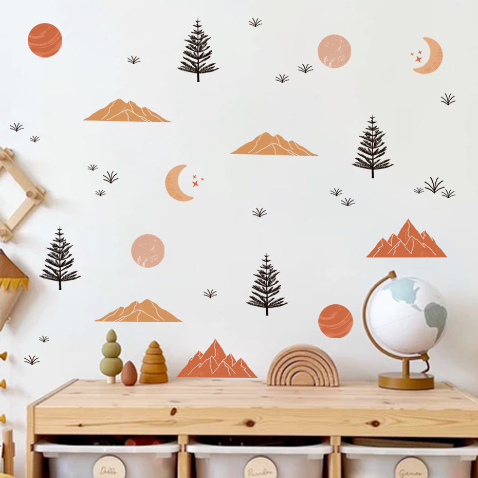 Nursery Wall Decals Abstract Mountain Sun Moon