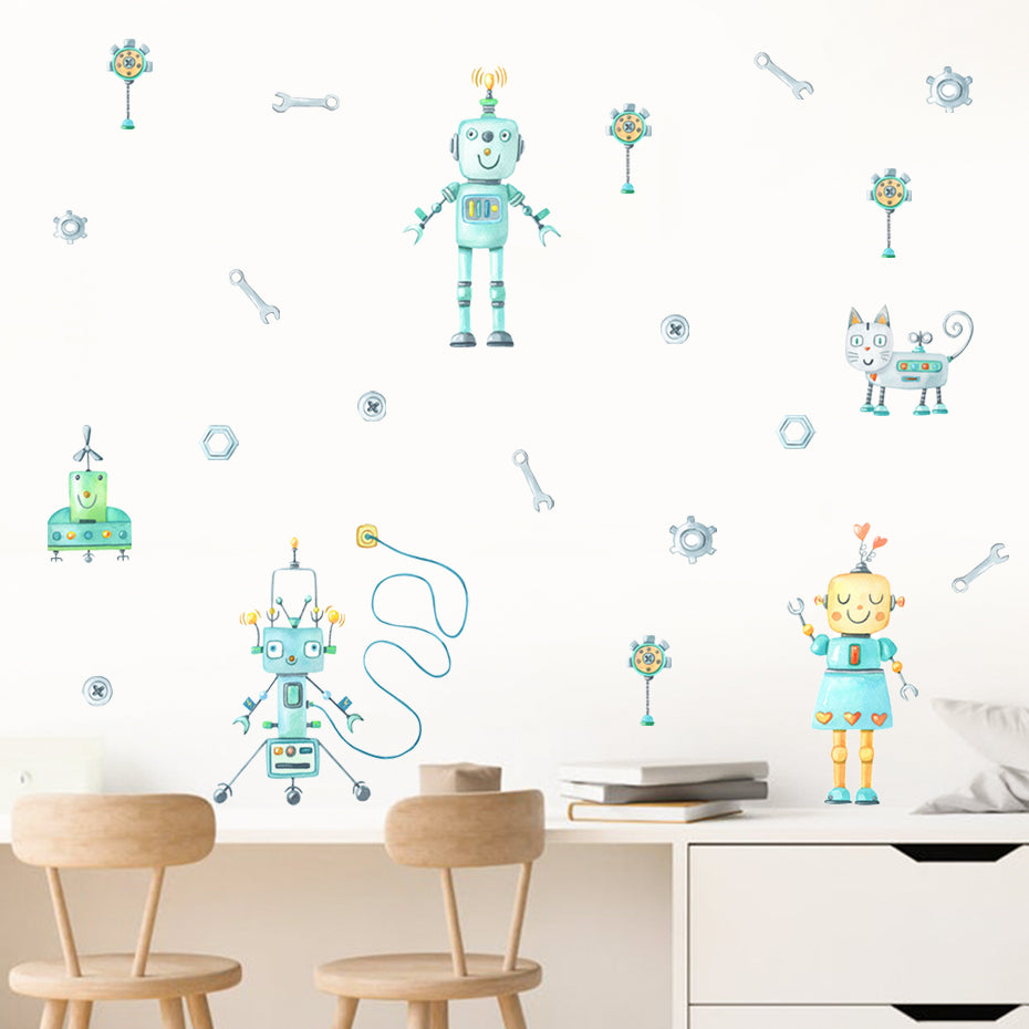 Nursery Wall Decals Green Robots