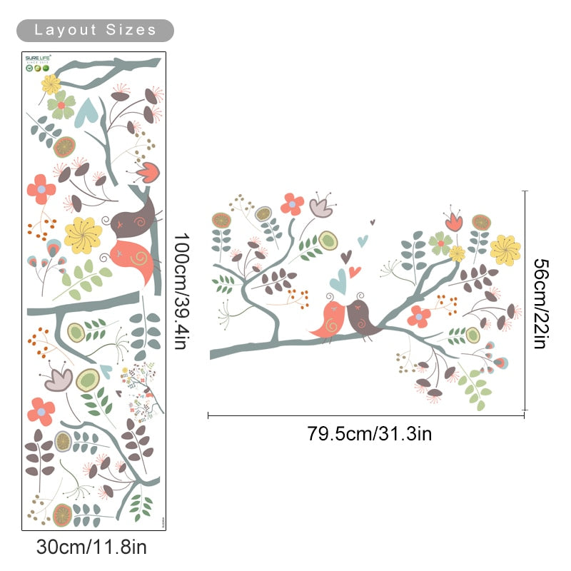 Cartoon Wall Decals Birds Floral Tree Branch