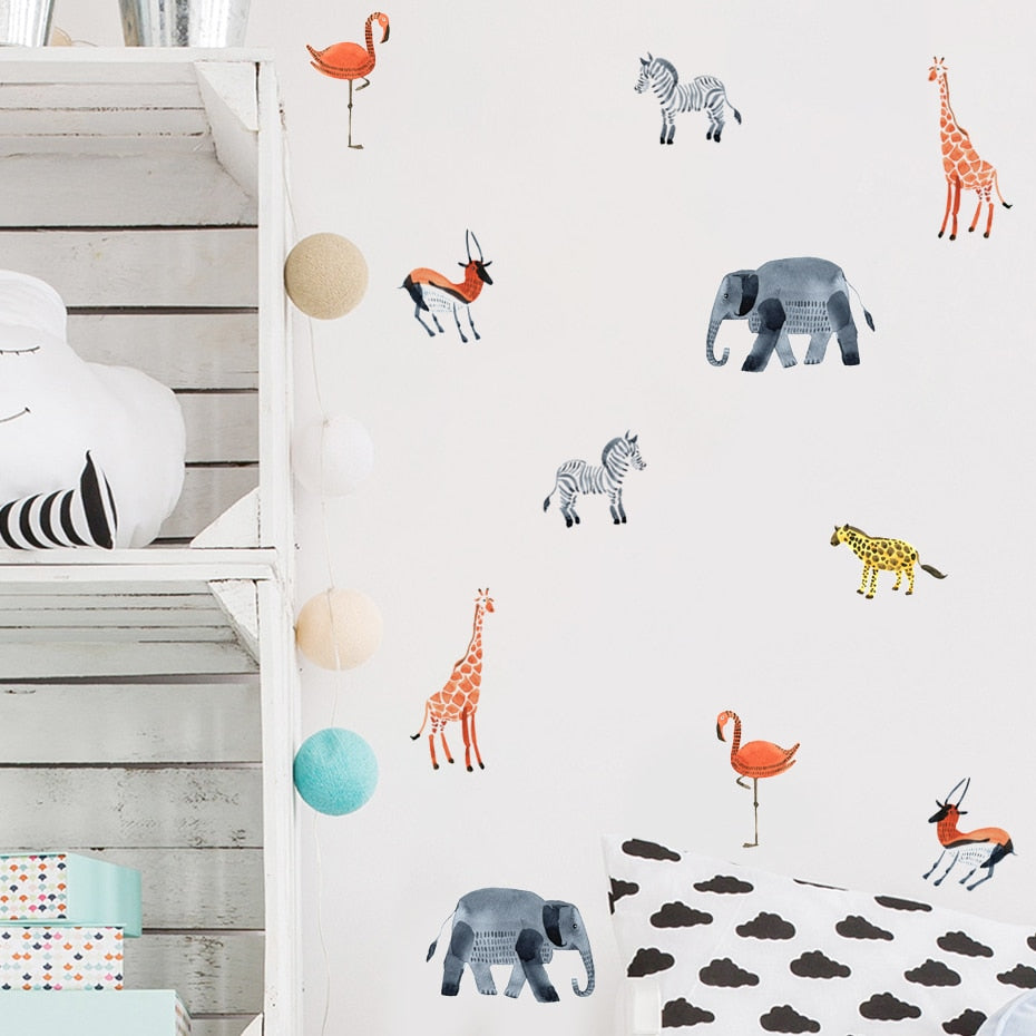 Cartoon Wall Decals Cute Safari Animals