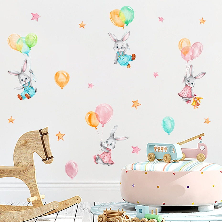 Cartoon Wall Decals Bunnies Flying