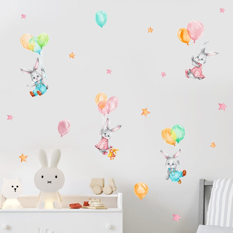 Cartoon Wall Decals Bunnies Flying