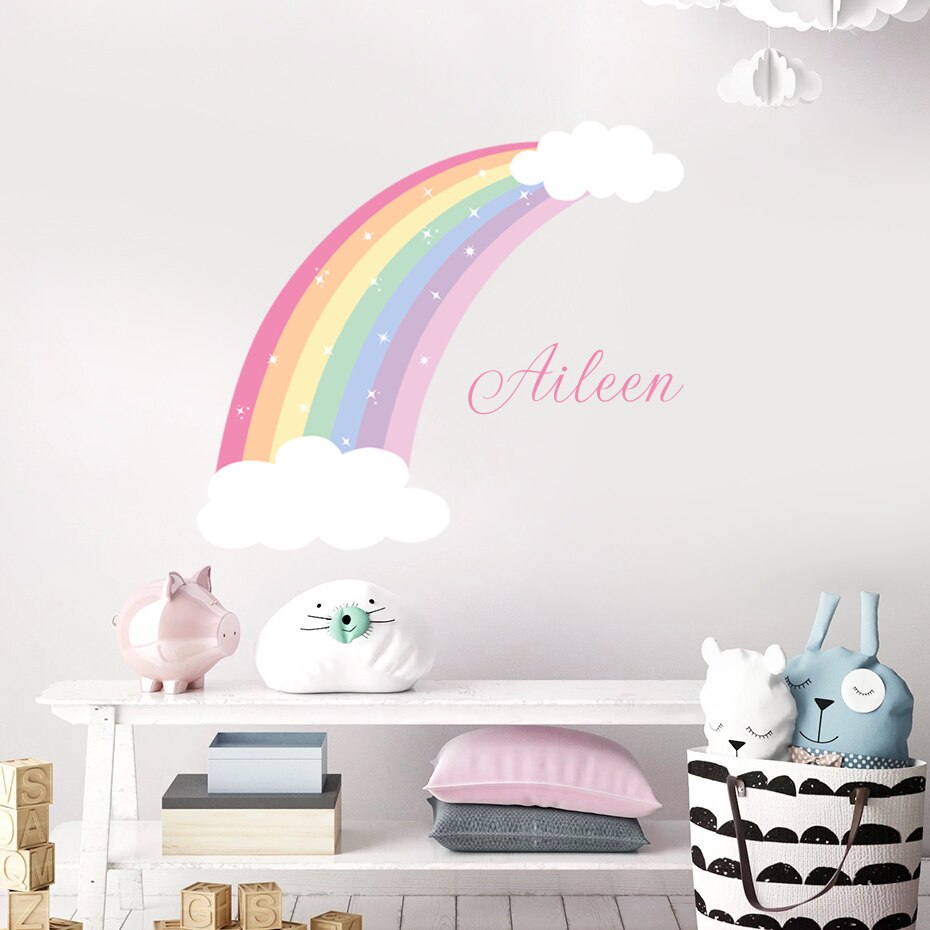 Custom Name Wall Decal Rainbow Clouds