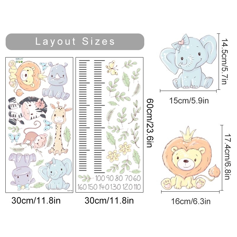 Cartoon Wall Decals Height Measurement Animal design