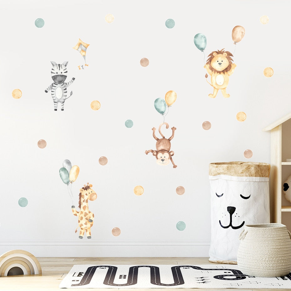 Cartoon Animals Polka Dots Wall Decals
