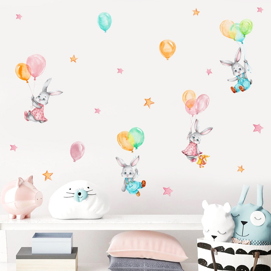 Cartoon Wall Decals Bunnies Flying