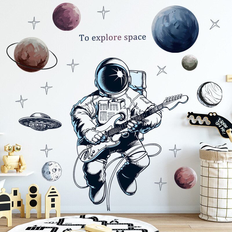 Cartoon Wall Decals Cosmonaut and Planets