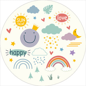 Cartoon Round Nursery Rug Colorful Place