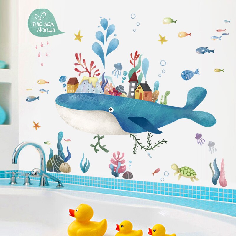 Cartoon Wall Decal Fairy Whale Island