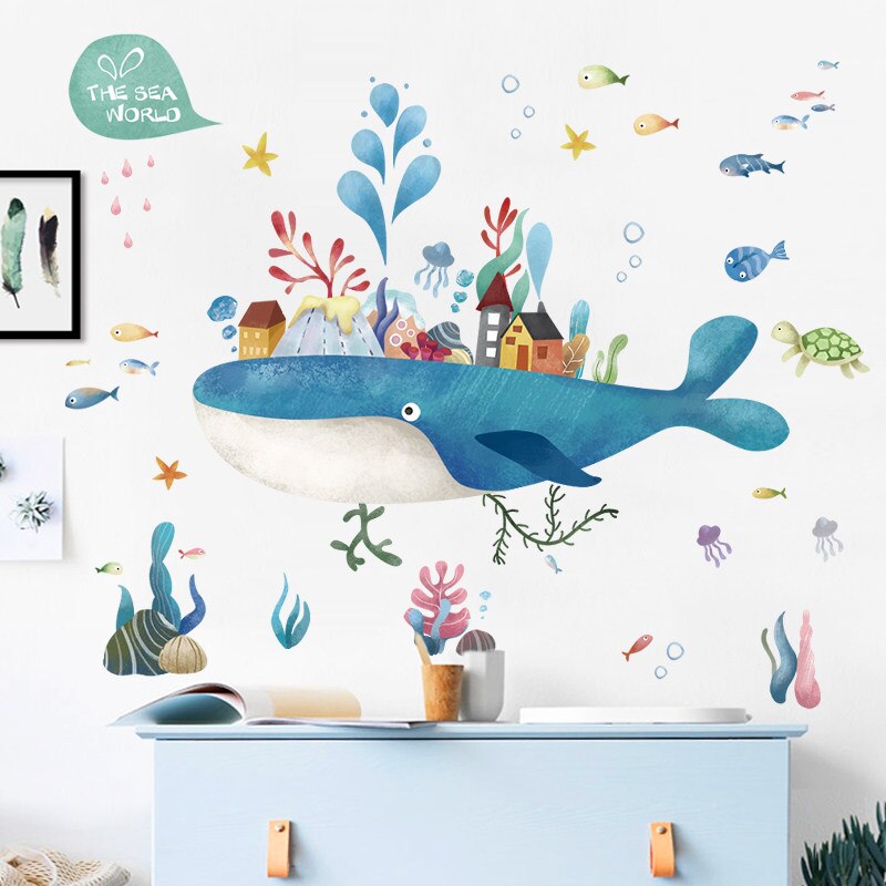 Cartoon Wall Decal Fairy Whale Island