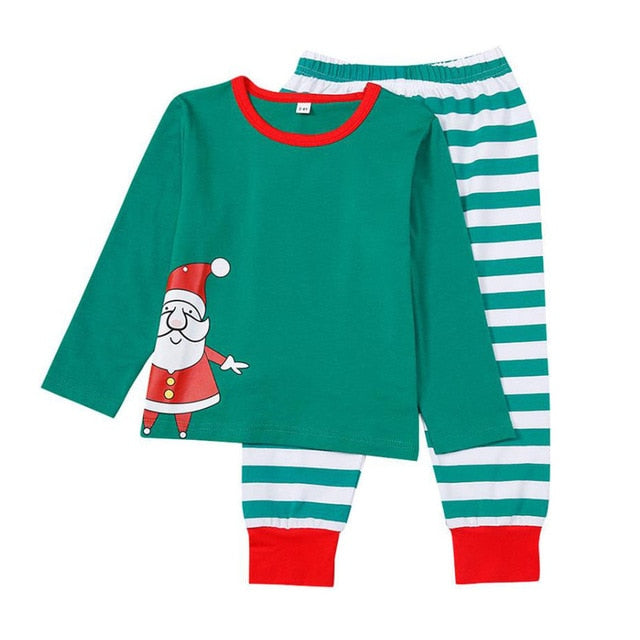 Matching Christmas Pajamas Family Set - Green Stripes Santa