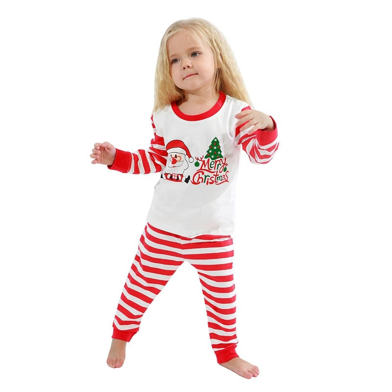 Matching Christmas Pajamas Family Set - Red Stripes Santa