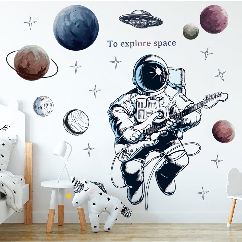 Cartoon Wall Decals Cosmonaut and Planets