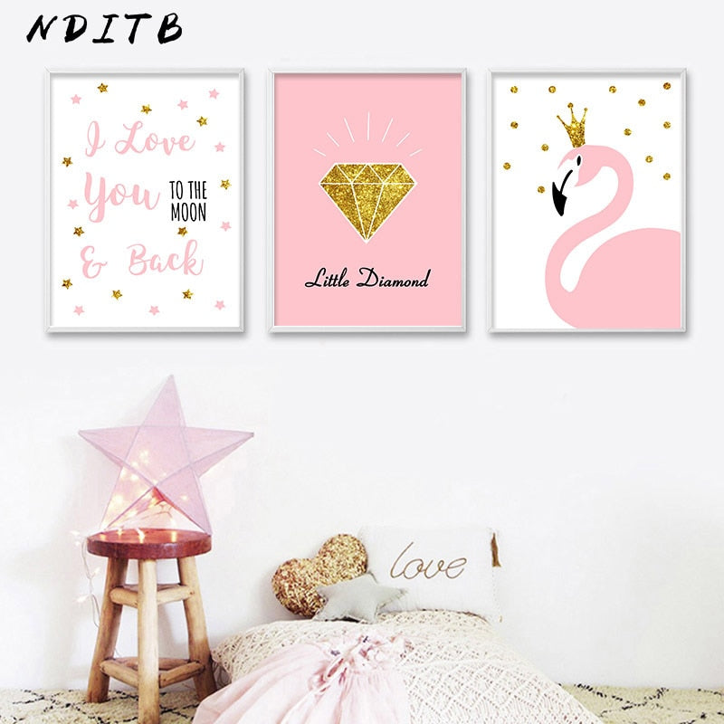 Flamingo Diamond Nursery Canvas Posters