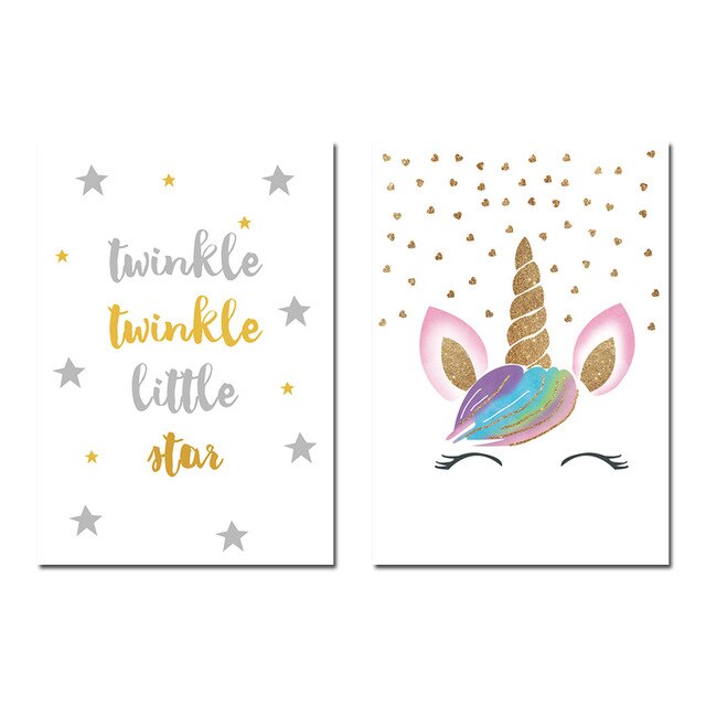 Twinkle Unicorn Horn Nursery Canvas Posters