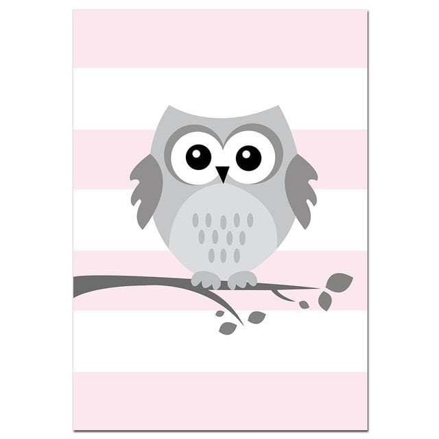 Pink Baby Owl Nursery Canvas Posters