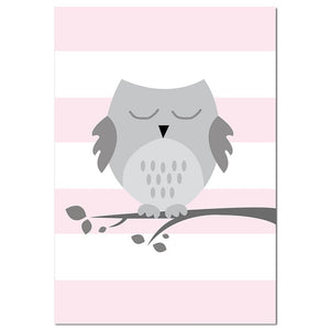 Pink Baby Owl Nursery Canvas Posters