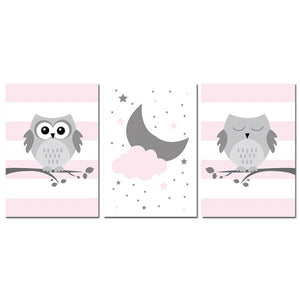 Pink Baby Owl Nursery Canvas Posters