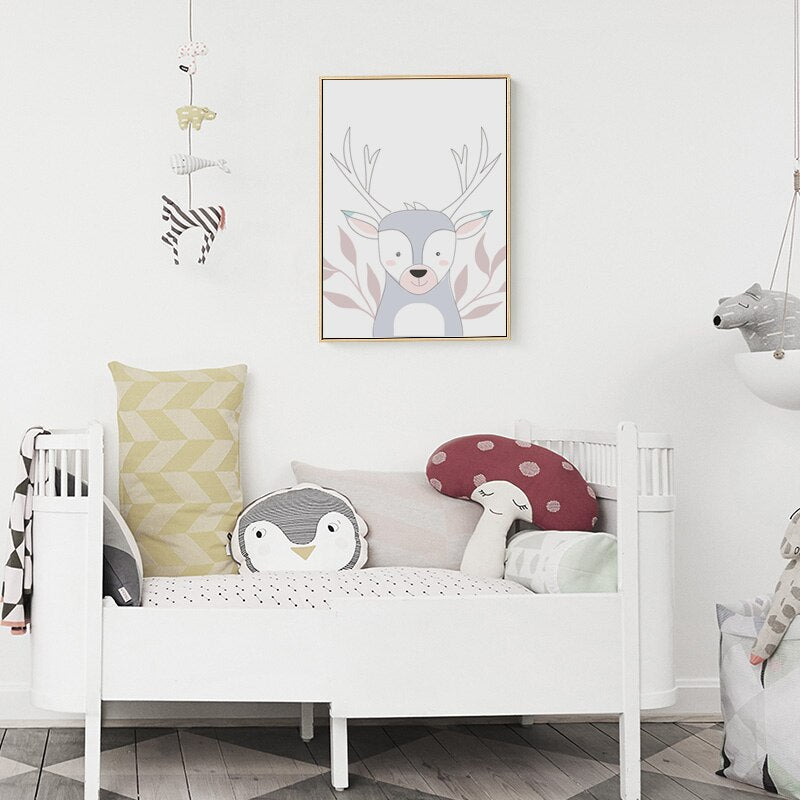 Nordic Hello Animals Nursery Canvas Posters