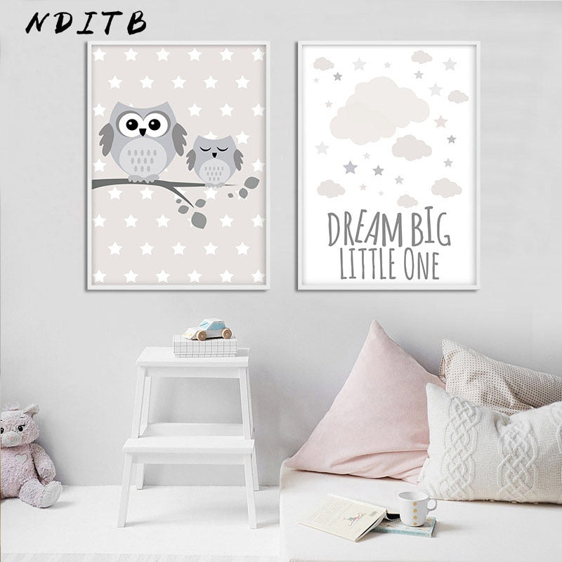 Dream Big Owl Nursery Canvas Posters