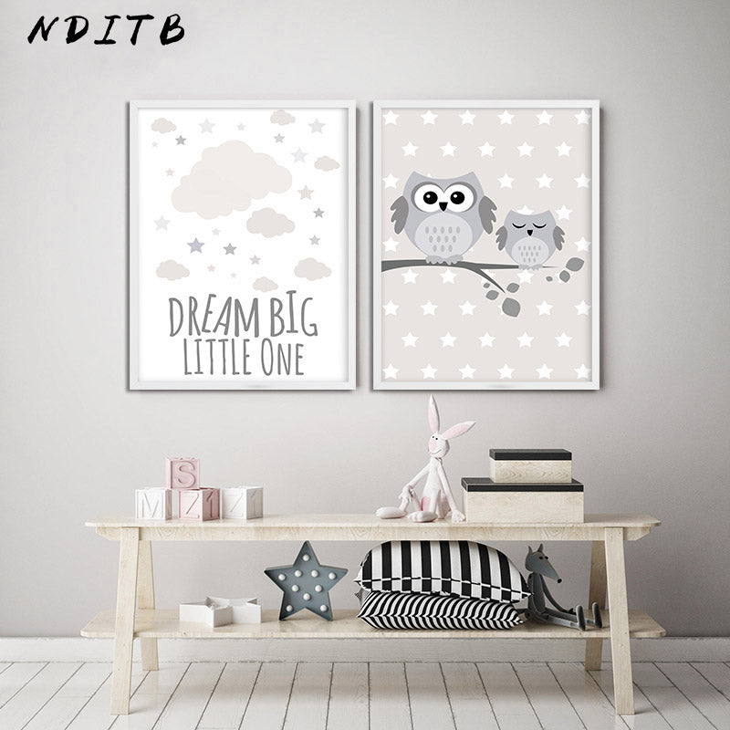 Dream Big Owl Nursery Canvas Posters