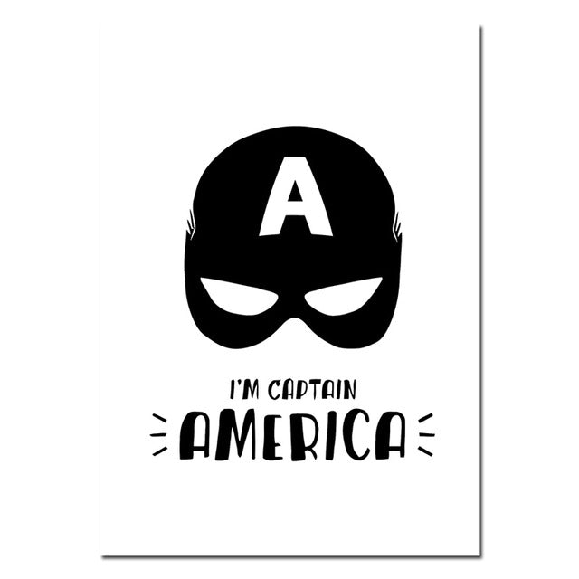 Black And White Superheroes Nursery Canvas Posters