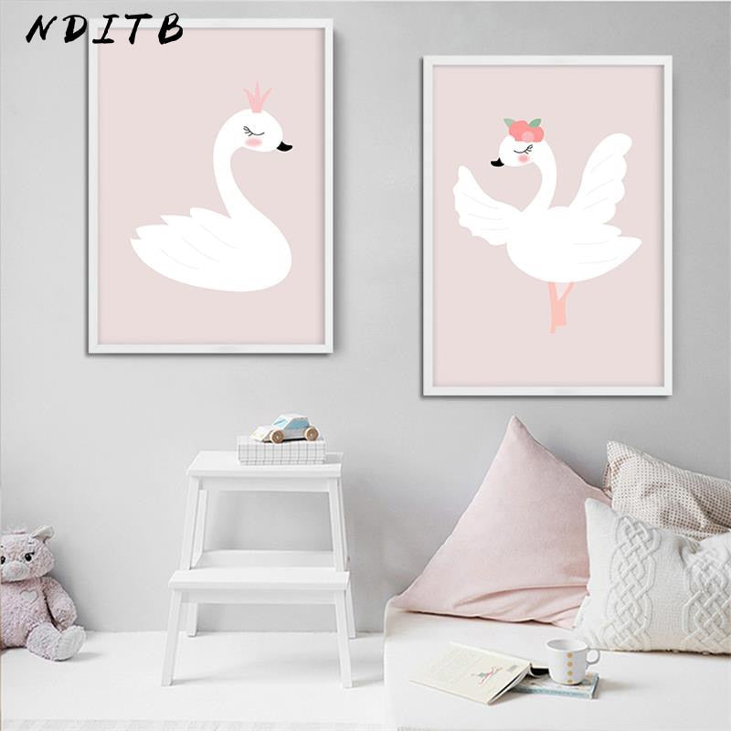 Swan And Girl Nursery Canvas Posters