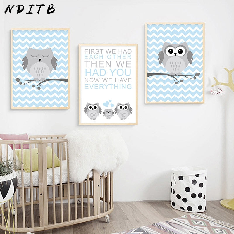 Navy Blue Owls Nursery Canvas Posters