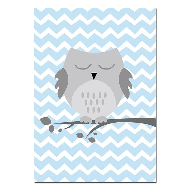 Navy Blue Owls Nursery Canvas Posters