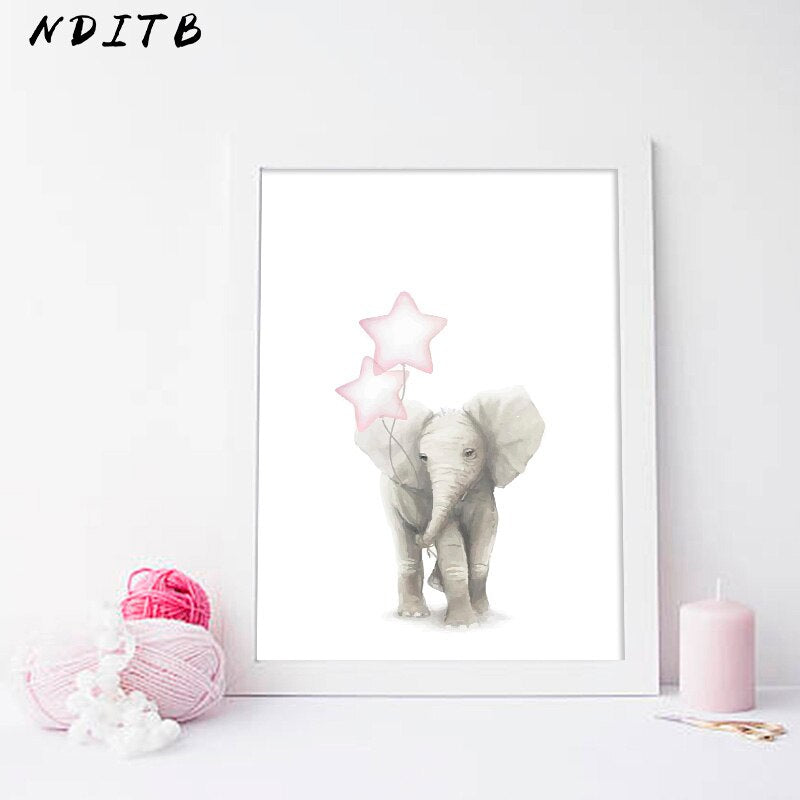 Elephant And Heart Balloons Nursery Canvas Posters