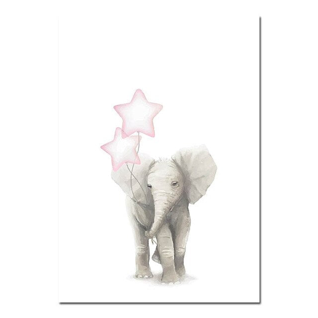 Elephant And Heart Balloons Nursery Canvas Posters