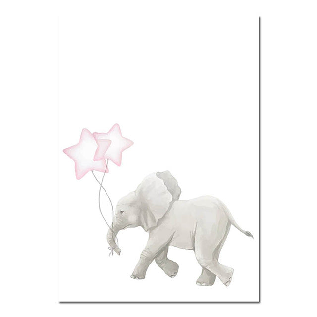 Elephant And Heart Balloons Nursery Canvas Posters