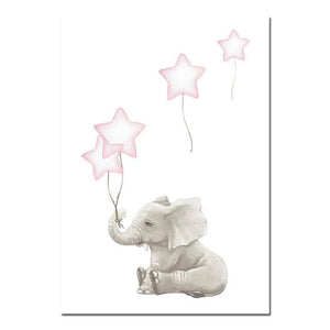 Elephant And Heart Balloons Nursery Canvas Posters